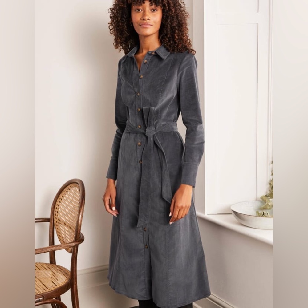 BODEN Judith Cord Shirt Dress with Pockets in Gray